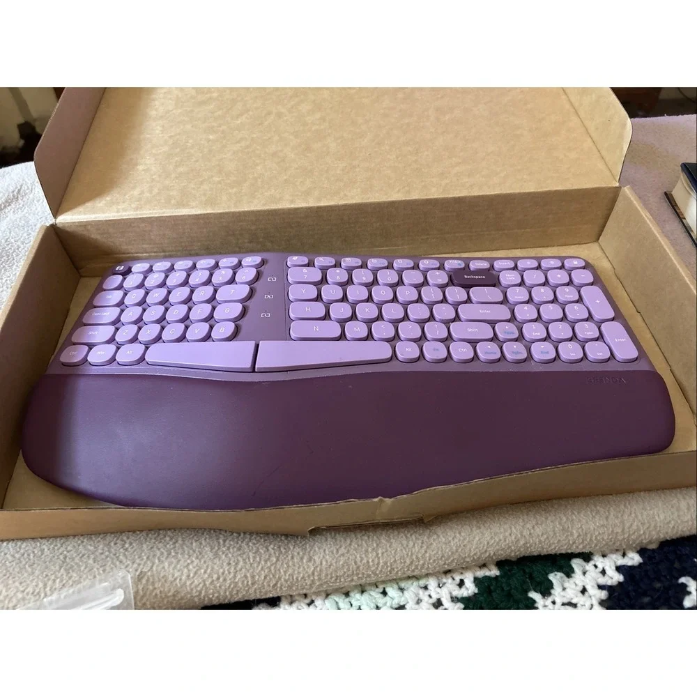 Ergonomic Wireless Keyboard and Mouse Wrist Rest, Curved Split Key Purple - Picture 1 of 6
